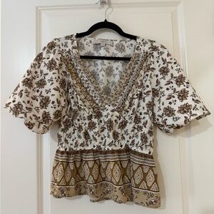 LOFT Brown and Cream Floral Blouse